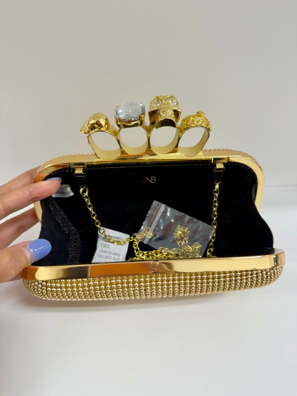 Gold Rhinestone Skull Knuckle Clutch Bag | Statement Evening Bag | NWOT - Picture 11 of 11